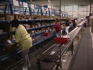 One of several 5-person bucket brigades at work