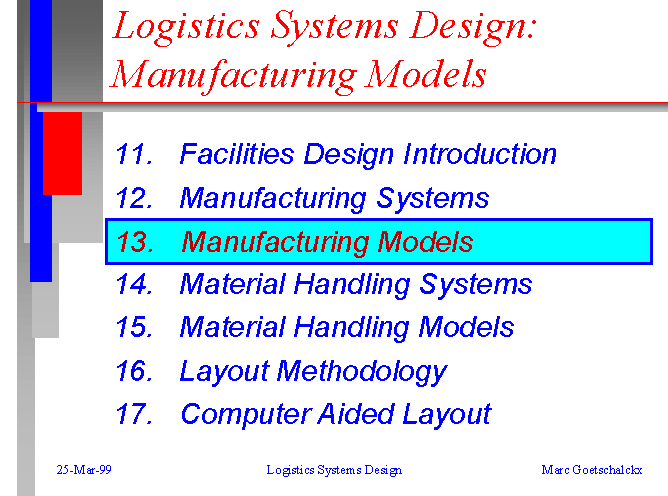 Manufacturing Models Logistics Systems Design: Manufacturing Models